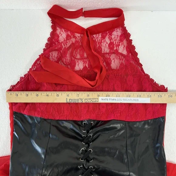 Womens Sleeveless Gothic Dress Corset Halter Lace Size Medium Red Halloween - Picture 9 of 13